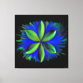 Impressão Em Tela Flor de Azul e Verde Abstrato