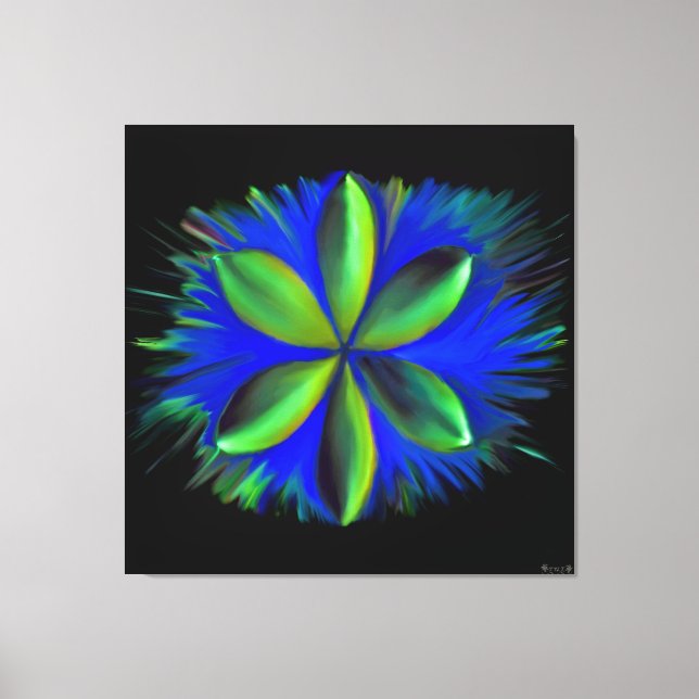 Impressão Em Tela Flor de Azul e Verde Abstrato (Frente)