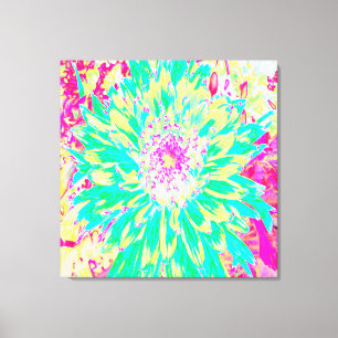 Impressão Em Tela Flor de Dália Amarelo e Magenta Decorativa