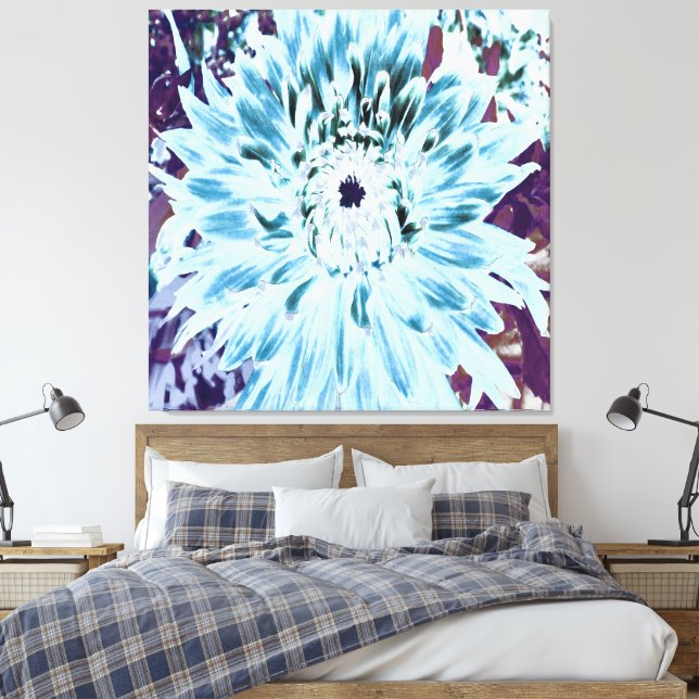 Impressão Em Tela Flor de Dália Verde-Menta e Turquesa (Insitu(Quarto))