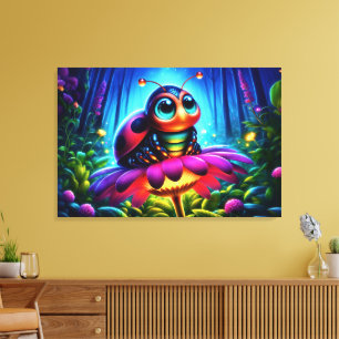 Impressão Em Tela Flor de fantasia brilhante de Ladybug encantada