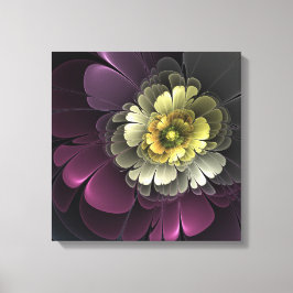 Impressão Em Tela Flor de Fractal Abstrato Moderno Purpur Khaki Cinz