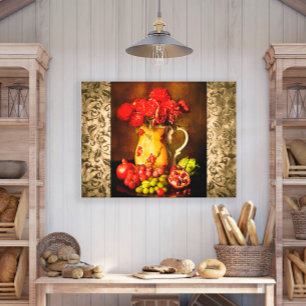 Impressão Em Tela Flor de Fruta Vintage Antiguamente