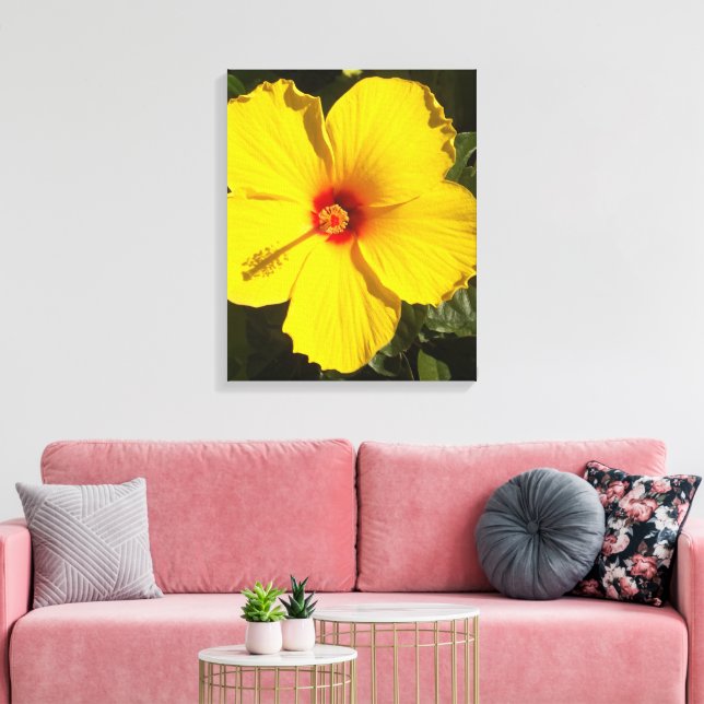 Impressão Em Tela Flor de Hibisco Amarelo (Insitu(Sala de estar))