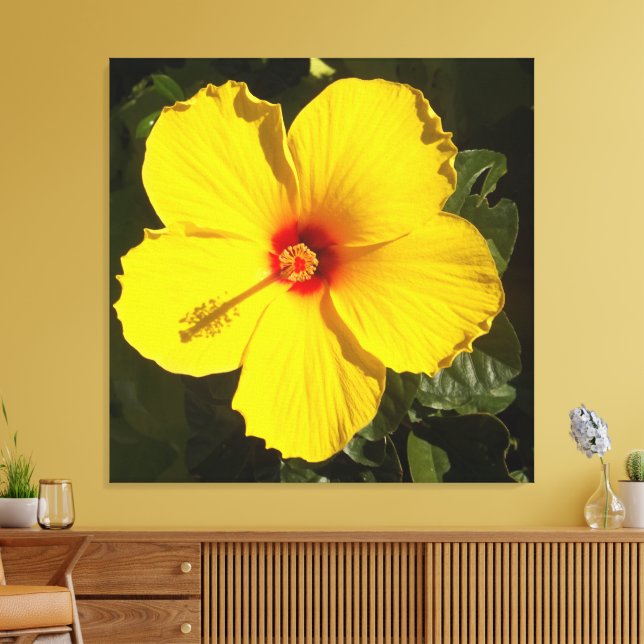 Impressão Em Tela Flor de Hibisco Amarelo (Insitu(Sala de estar))