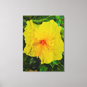 Impressão Em Tela Flor de Hibisco Amarelo Vibrante