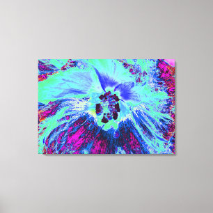Impressão Em Tela Flor de Hibisco Azul e Verde Retroativo Psicodélic