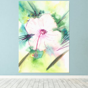 Impressão Em Tela Flor de Hibisco de Belize em Aquarela Pintada à Mã
