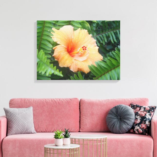 Impressão Em Tela Flor de Hibisco Laranja (Insitu(Sala de estar))