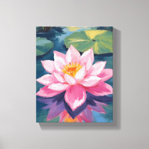 Impressão Em Tela Flor de Lótus Lírio de Água Rosa Aquarela Lagoa