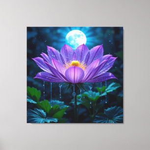 Impressão Em Tela Flor de Lótus Roxa sob Luz do Luar