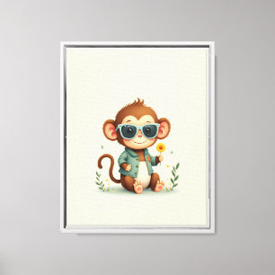 Impressão Em Tela Flor de Macaco Doce Enquadrada Arte de Berçário