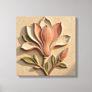 Impressão Em Tela Flor de Magnólia Esculturada em 3D Vintage com Rev