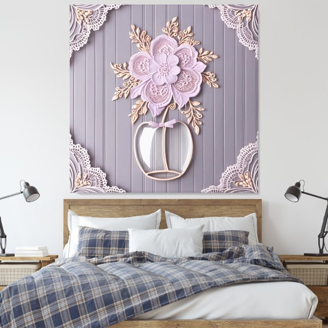 Impressão Em Tela Flor de Renda 3D Romântica (Insitu(Quarto))