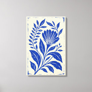 Impressão Em Tela Flor de Ventoinha Azul Cobalto Linocut Botânico