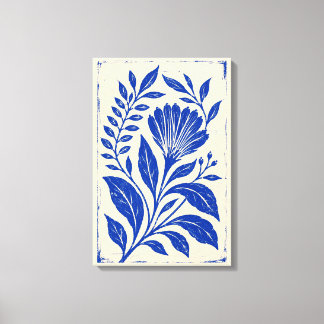 Impressão Em Tela Flor de Ventoinha Azul Cobalto Linocut Botânico