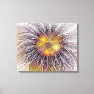 Impressão Em Tela Flor Luminosa Colorida, Fractal Moderno Abstrato