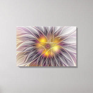 Impressão Em Tela Flor Luminosa Colorida, Fractal Moderno Abstrato