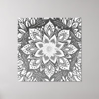 Flor Mandala em tons de cinza em preto e branco