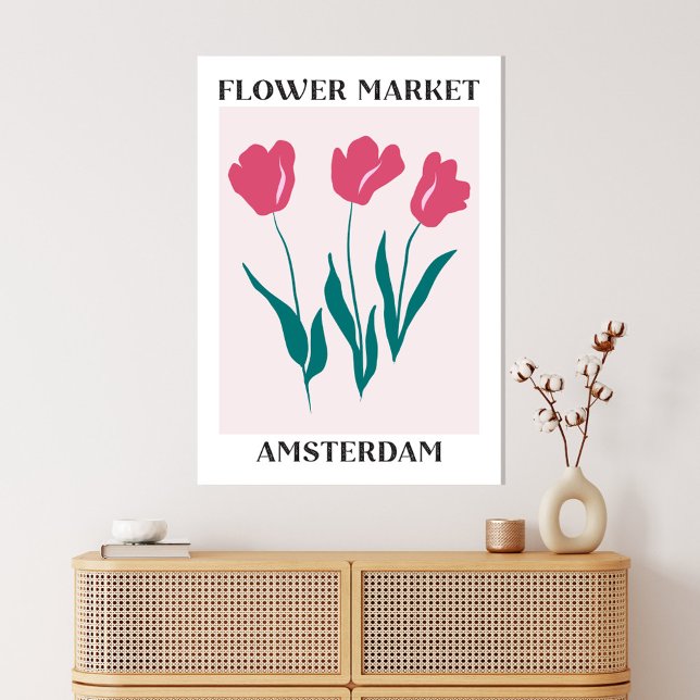 Impressão Em Tela Flor Market Amsterdam Tulipas Rosa Floral (In situ boho interior)