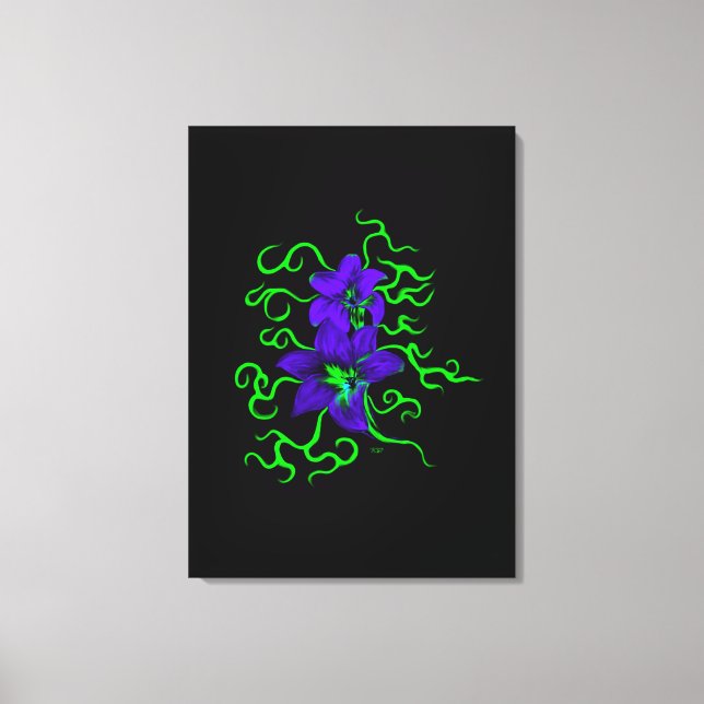 Impressão Em Tela flor púrpura de lírio em preto (Frente)