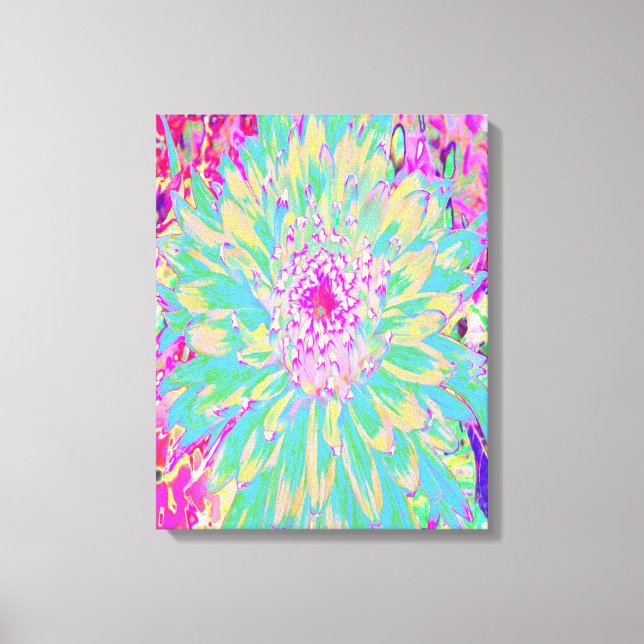 Impressão Em Tela Flor Verde-Teal-Quente e Dália Rosa-Quente (Frente)