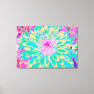 Impressão Em Tela Flor Verde-Teal-Quente e Dália Rosa-Quente