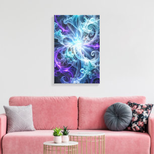 Impressão Em Tela Floração Cósmica Etérea - Fractal Azul e Roxo