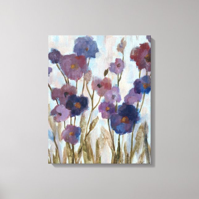 Impressão Em Tela Florais Abstrados Em Roxo (Frente)