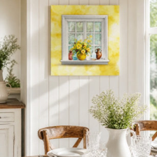 Impressão Em Tela Floral Amarelo em uma Janela