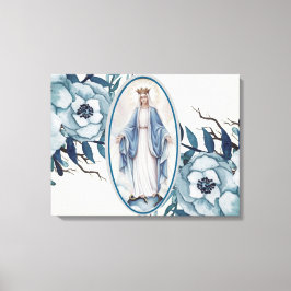 Impressão Em Tela Floral Azul | Lady of Grace | Virgem Maria | renda