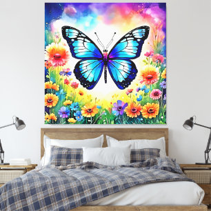 Impressão Em Tela Floral Blue Butterfly Art