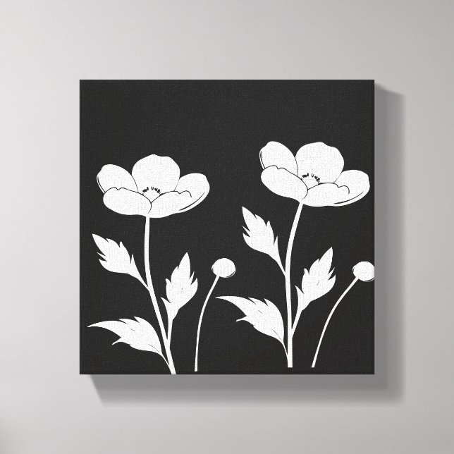 Impressão Em Tela Floral Branco sobre a Arte de Muro Preto | Boho C  (Frente)