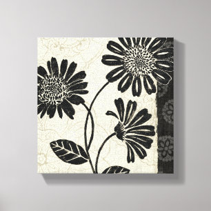 Impressão Em Tela Floral contemporâneo em preto e branco