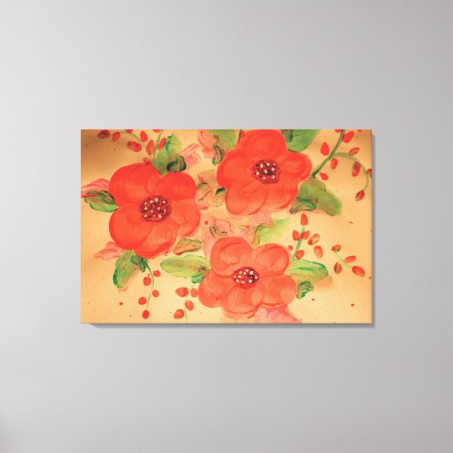 Impressão Em Tela Floral De Aquarelas E Laranja Com Verde (Frente)