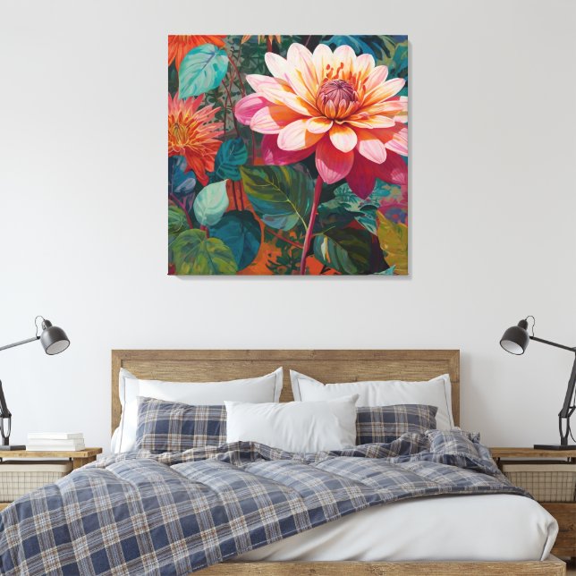 Impressão Em Tela Floral de Jardim Selvagem Vibrante com Gerbera Ros (Insitu(Quarto))