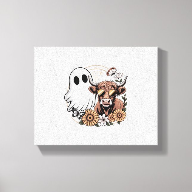 Impressão Em Tela Floral Fall Highland Cow Ghost (Frente)