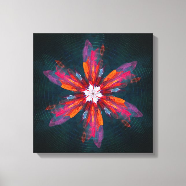 Impressão Em Tela Floral Flores de Mandala Laranja Vermelho Abstrato (Frente)