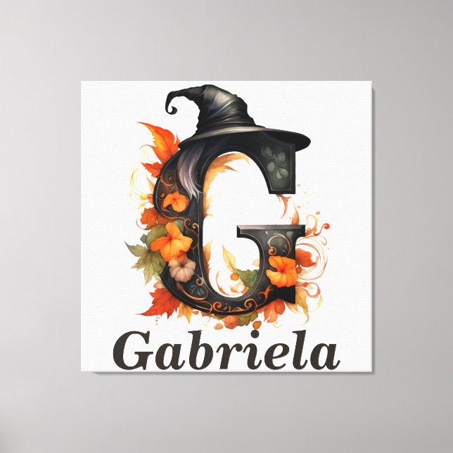 Impressão Em Tela Floral Halloween Personalizado Nome Letra G Monogr (Frente)