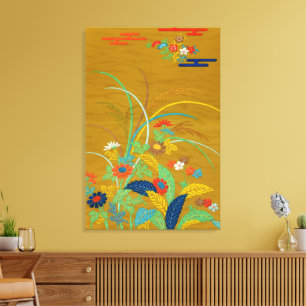 Impressão Em Tela Floral Japonês Antigo com Flores Silvestres G.A. A