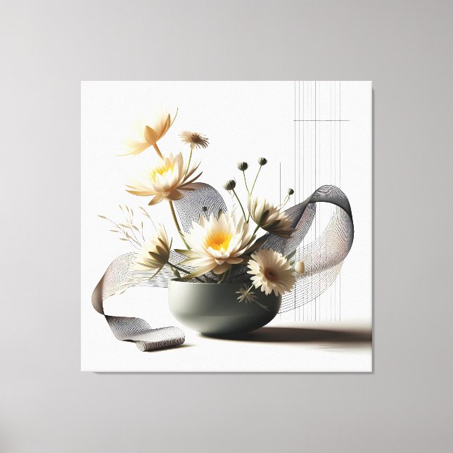 Impressão Em Tela Floral Linework Composition (Frente)