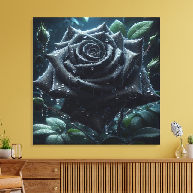 Impressão Em Tela Floral Rosa preto (Insitu(Sala de estar))