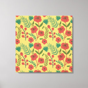 Impressão Em Tela Floral, sem costura, flores amarelas vermelhas