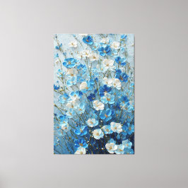 Impressão Em Tela Flores Azuis e Brancas em Azul Claro Abstrato