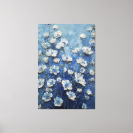 Impressão Em Tela Flores Brancas e Azuis em Parede Abstrata Azul Ric