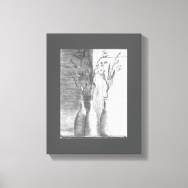 Impressão Em Tela Flores brancas pretas do esboço do lápis minimalis