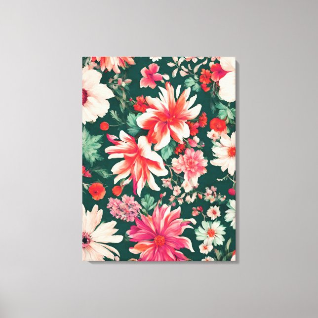 Impressão Em Tela Flores Brancas Vibrantes, Vermelhas Rosa e Delicad (Frente)