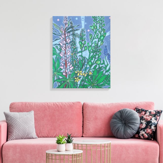 Impressão Em Tela Flores-Buquê-Bluebonnet Flores Arte Floral (Insitu(Sala de estar))