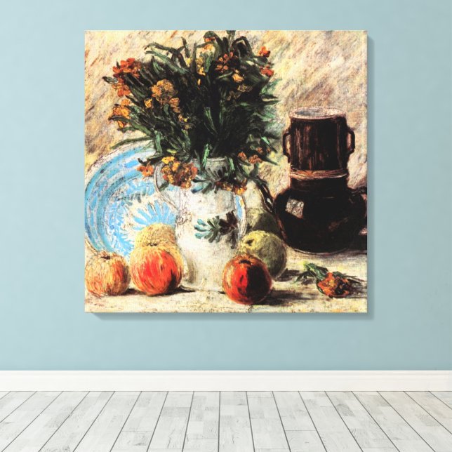 Impressão Em Tela Flores, Cafeteira e Frutas de Vincent van Gogh (Insitu(piso de madeira))