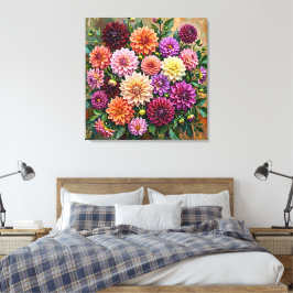 Impressão Em Tela Flores Coloridas de Dahlia
